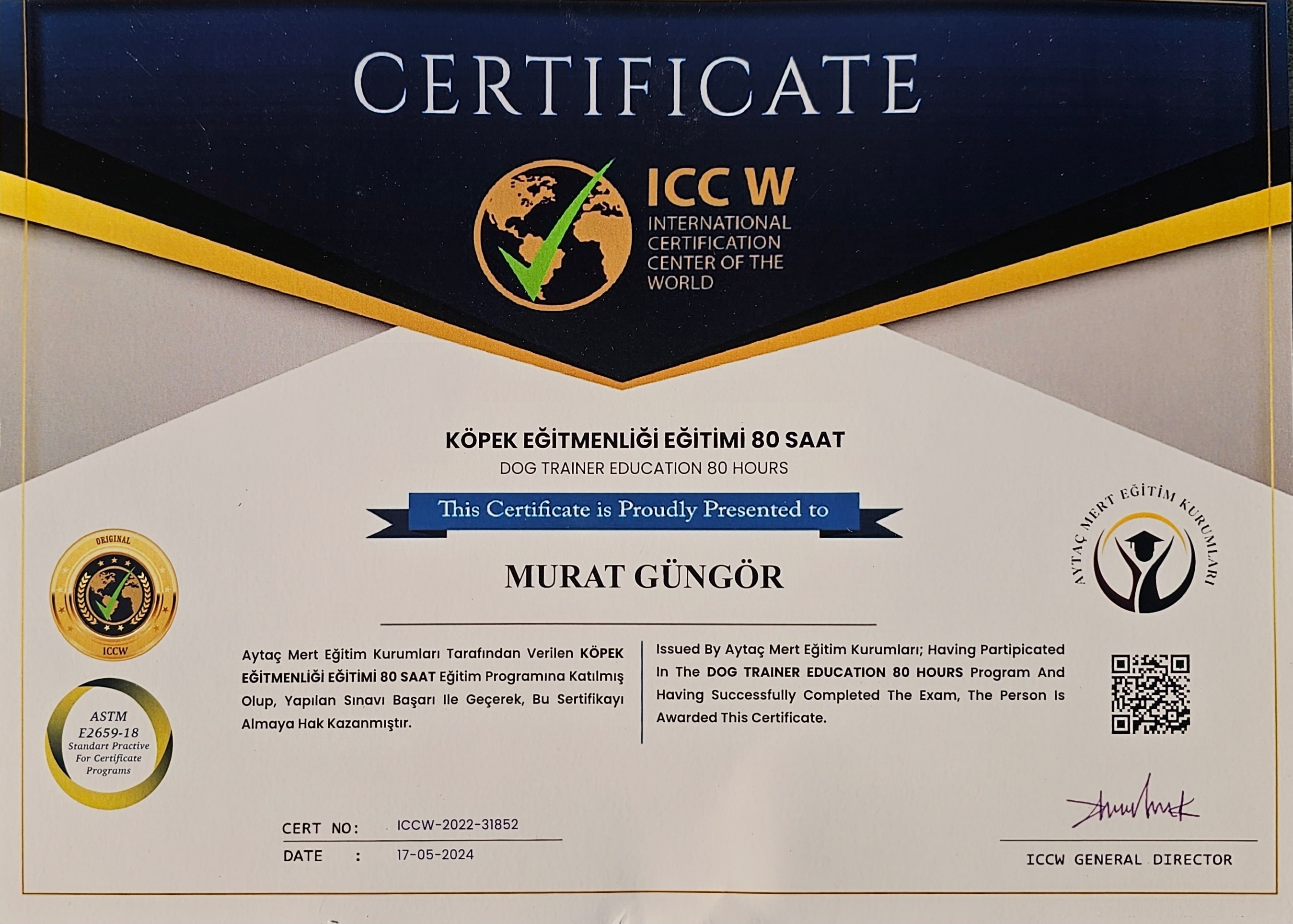 ICCW Murat Güngör Köpek Eğitmenliği 80 Saat