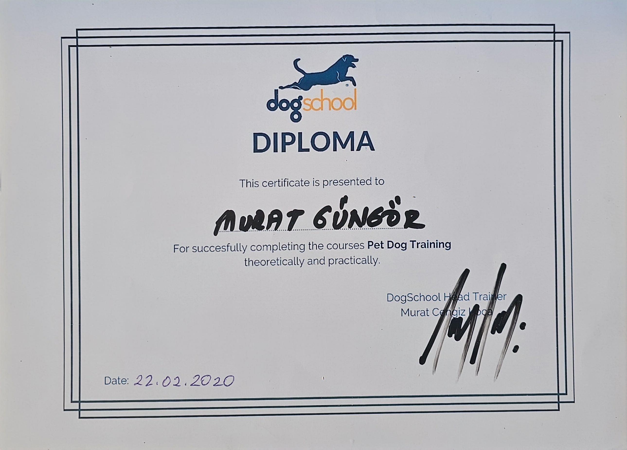 DogSchool Murat Güngör Pet Dog Training Diploma