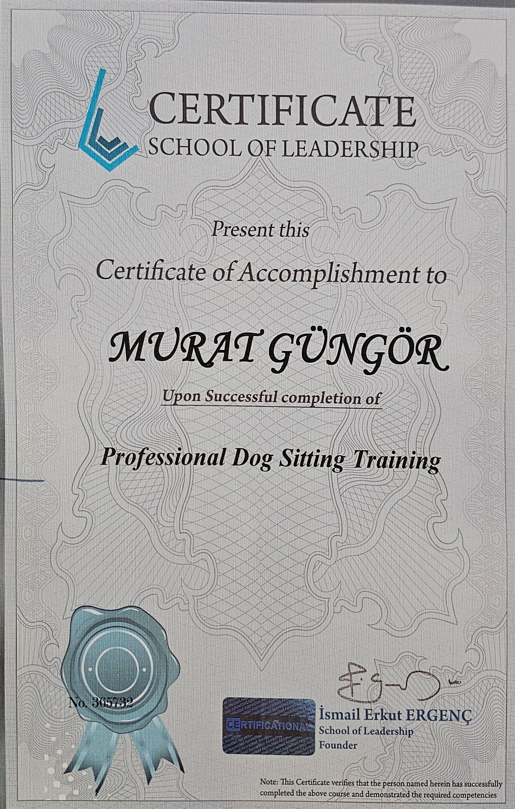 Murat Güngör Professional Dog Sitting Training Sertifikası
